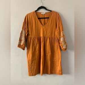 Madewell yellow embroidered linen cotton dress